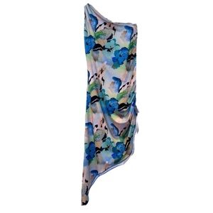 Mandinga Abstract Art Floral Festival One Shoulder Stretchy Midi Dress OS